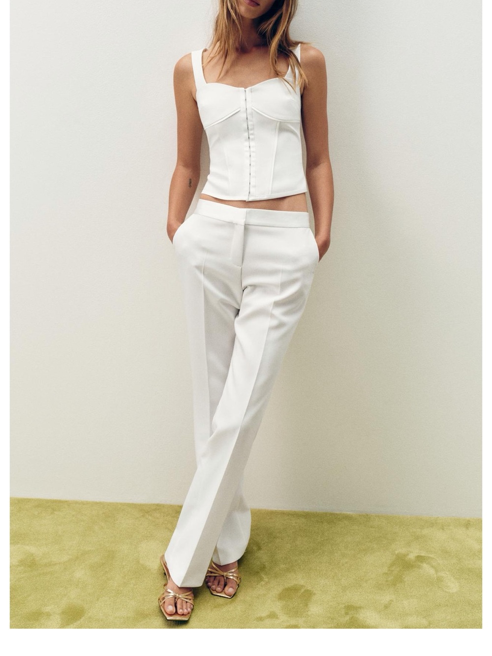 ZARA Satin Trim Bustier Corset Top in Oyster White NWT